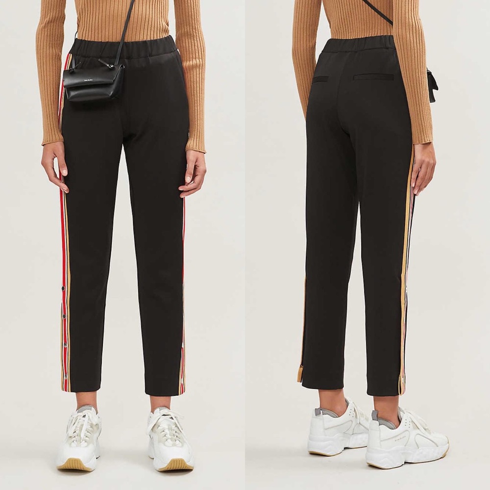 Maje Black Pants with Red and Gold Stripes